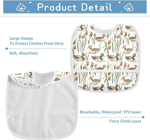 IHCVHQX 1 Pack Baby Feeding Bibs for Boys Girls Watercolor Mallard Ducks Toddler Infant Bandana Drool Bibs with Pocket