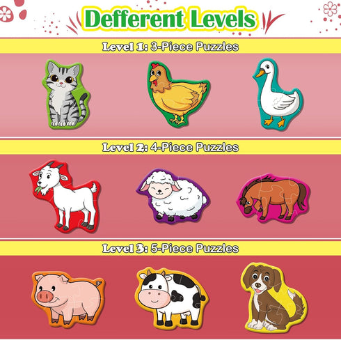 9 Packs Farm Animal Puzzles for Kids Aged 3+, Shaped Puzzles for Beginners, Educational Activity for Toddlers