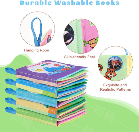 XBagSJ 5PCS Baby Bath Books for Toddlers Learning The Names of Animals, Fruits, Vegetables, Transportation, Colorful