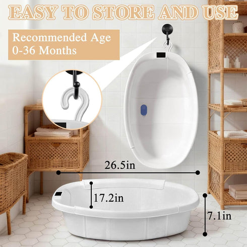 EverKiddo 0-36 Baby Bathtub, Baby Bath Tub with Thermometer & Soft Cushion, Collapsible Infant Bathtub for Newborn