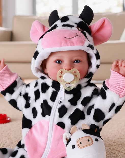 17-Inch 3+ 4 5 6 7 8 9 BABESIDE Baby Doll Girl - Soft Body Realistic Baby Doll with Blue Eyes and Cow Outfit