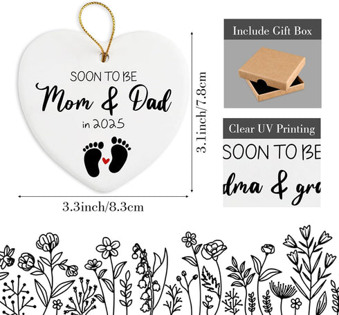 Yegifeyct 2025 Soon to Be Mom & Dad in Ceramic Ornament Keepsake Sign Heart Plaque Pregnancy Baby Announcement Gift