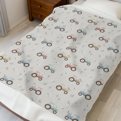 Selgkds Country 60x80inch Pastel Farm Trucks Meadow Baby Blankets for Girls Boys Boho Tractors Ducks Bees Leaves