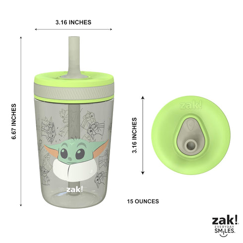 Zak Designs Star Wars The Mandalorian Kelso Toddler Cups, 15oz 2-Pack Durable Plastic Sippy Cups (Baby Yoda, Grogu)