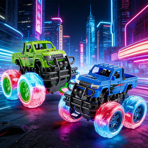 2 3 4 5 6 (2 Pack) LODBY Monster Trucks Toys for Toddlers, Light-Up Trucks & Cars Toys for Year Old Boy Christmas