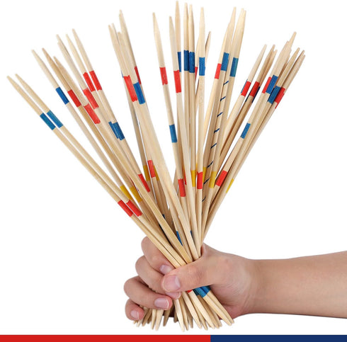41 Piece 12 Inch Bamboo Pick Up Sticks Game - Classic Family Board Game Gift for Adults & Kids
