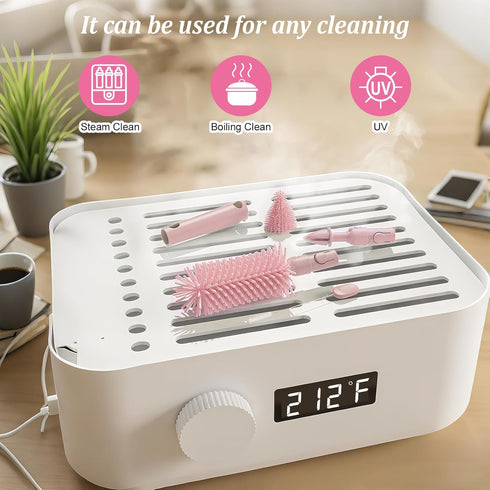 6-in-1 Set Pink Travel Baby Bottle Cleaner Kit Portable Brush with Drying Rack & Storage Case | Baby Travel Essentials