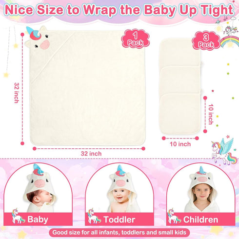 4 Set, 1 3 32x32 inch Flasoo PCS Baby Towels Soft Absorbent Baby Hooded Bath Towel, Baby Towel and Baby Washcloths