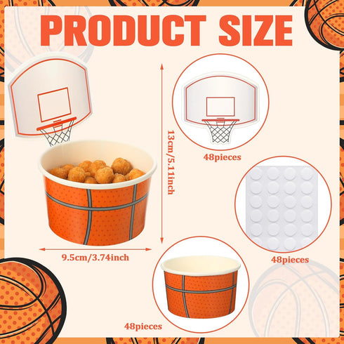 Sunnyray 48 Sets Basketball Hoop Snack Cups with Cards, Disposable 8 oz Treat Bowls for Party