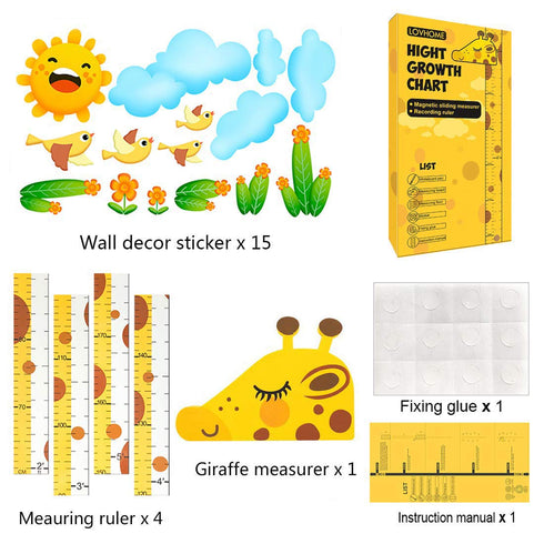 Baby Height Growth Chart Ruler - 3D Movable Giraffe Height Ruler for Kids Room Decor, Nursery Animal Wall Decals
