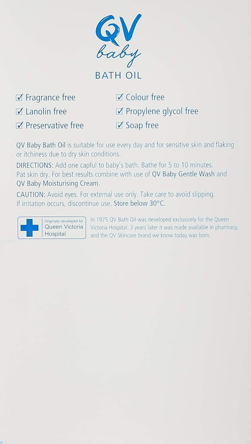 QV 250ml Baby Bath Oil -Moisturising Formula Helps Revive Large Areas of Dry or Sensitive Skin. Suitable for use on Dry