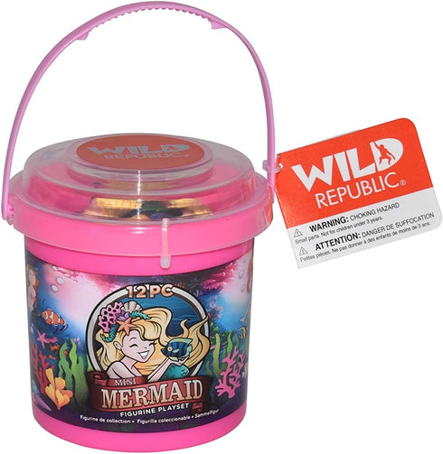 Wild Republic Mermaid Figurines Bucket with 12 Pieces, Aquatic Animals and Bath Toys