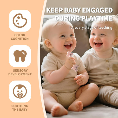 6-Pack 6-12 Silicone Teething Tubes for Babies Months, BPA-Free Non-Choking Teether Sticks Toys, Teething Relief Chew