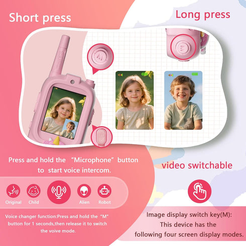 HoverBots 1000 2 Pack Video Walkie Talkies for Kids, Kids Walkie Talkies with Screen & Voice Changer, Feet Range