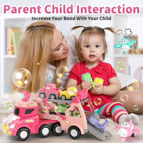 2 3 7-in-1 2-4 3-5, 2 3 usrela Toys for Year Old Girl Truck, Carrier Truck with Light & Music, Toddler Girl Toys Age