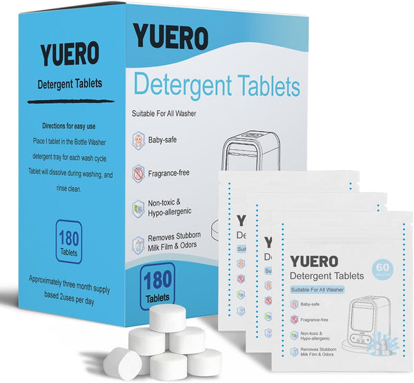 YUERO Professional Deep Cleaning Detergent Tablets for All Baby Bottle Washers, Washer Tablets