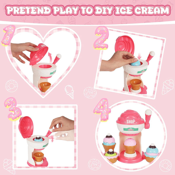 Set, Counter Playset, 3+ Ice Cream Toys Pretend Play Shop Store, Ice Cream with Light, Ice Cream Maker Cashier Toy