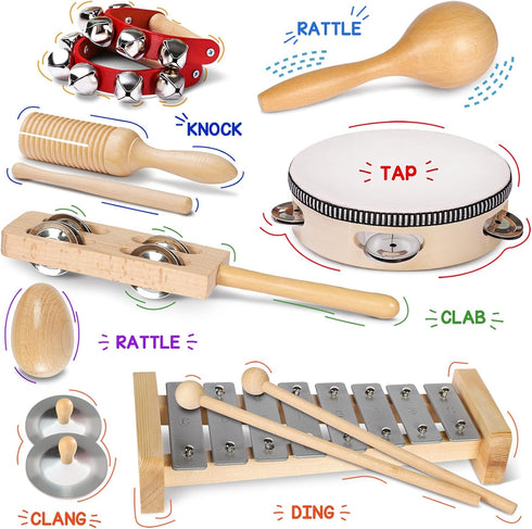 Set LOOIKOOS Toddler Musical Instruments International Natural Wooden Music for Toddlers and Kids - Eco Friendly