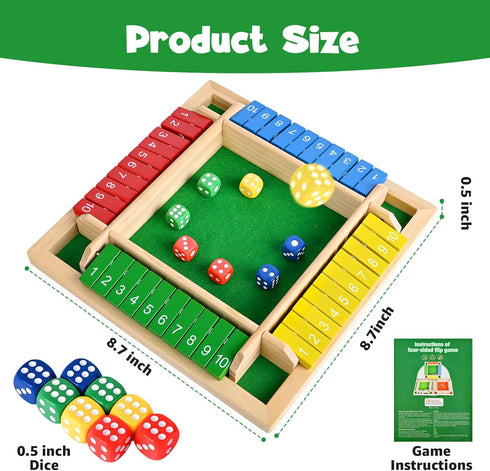 Pesnftr Game,2-4 Kids,8 Shut The Box Player Family Wooden Board Games,Family Math Games for Adults and Dices Classics