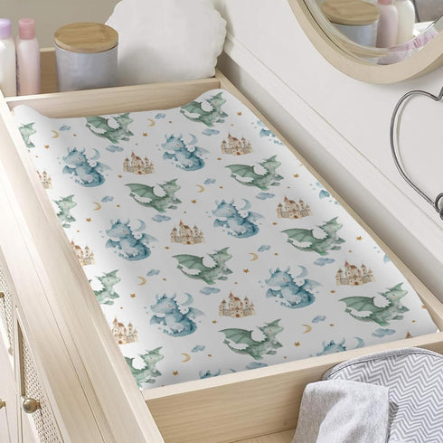 KuphiL10C Girls-16x32 Cute Watercolor Dragon Castle Pattern Baby Changing Pad Cover, Unisex Dragon Moon Star Cloud