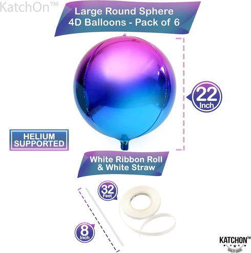 KatchOn Purple Galaxy Balloons, 22 Inch, Pack of 6 Round 4D Metallic Balloons for Birthday Party Decorations