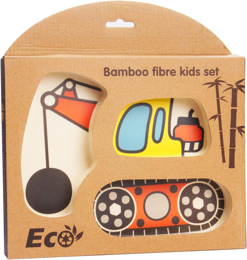 Kid Plate Set Bamboo Toddler Dinnerware, Spill Proof Divided Plate with Baby Spoon and Fork 3-Piece Set for Kids
