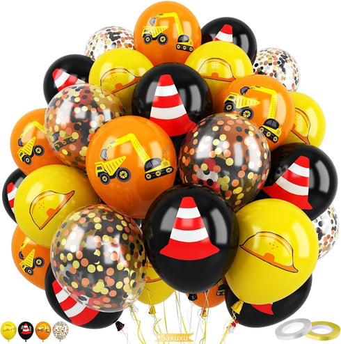 Construction Balloons, 60Pcs 12 Inch Orange Black Yellow Truck Construction Party Latex