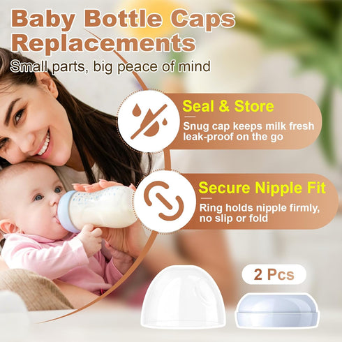 Foycow 2-Pack Baby Bottle Caps Replacements - Dome Caps Collar Accessories Compatible with Natural Bottles - Baby
