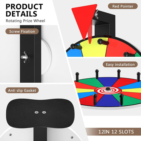Retbtnm 12-Inch 12 Color Prize Wheel, Slot Editable Spinning Wheel with Dry Erase Board & Marker for Parties