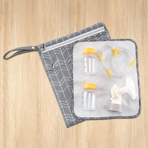 14in 12in, Waterproof Wet Dry Bag for Breast Pump Parts - x Perfect for Moms at Work - Wave Design
