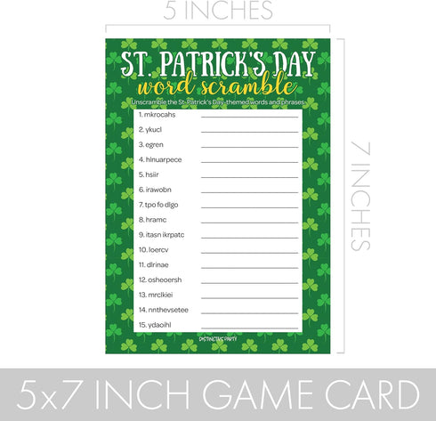 DISTINCTIVS St. Patrick's Day Word Scramble Game - Classroom Party Game for 25 Players