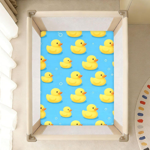 CZXW 52" 28" Cartoon Ducks Yellow Crib Sheets Fitted x Natural Cotton Soft & Breathable for Baby Crib Mattress