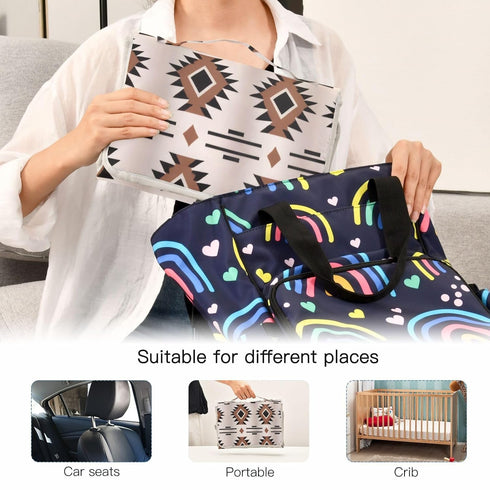 WELLDAY Western Aztec Geometric Baby Changing Pad - Waterproof Diaper Changing Pad with Built-in Pillow - Portable