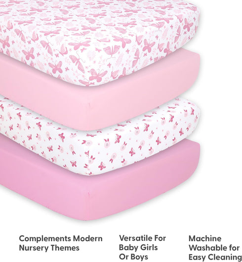 4-Pack Set The Peanutshell Fitted Crib Sheet - Super Soft & Breathable Baby Girl Crib Sheets, Nursery Decor, Fit