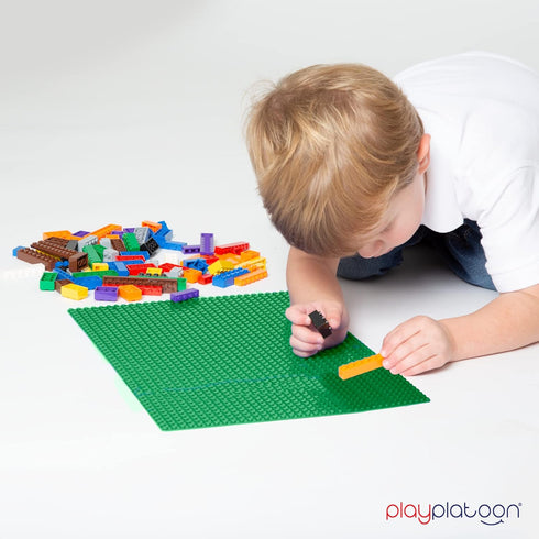 Play Platoon Baseplate for Building Bricks - 15 Inch x 15 Inch Green Classic Platform, 2 Pack Compatible with Major