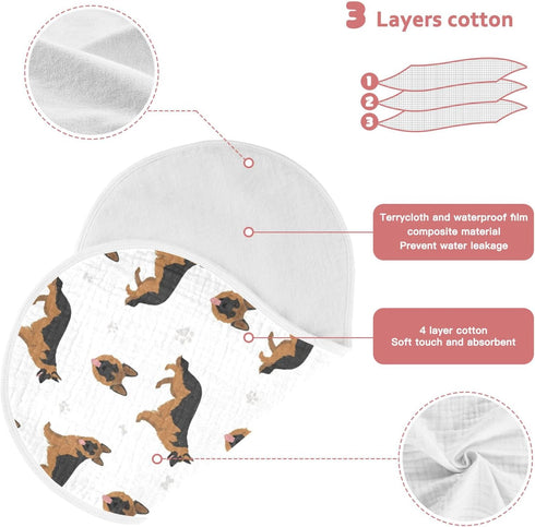 German Shepherd Dog Muslin Burp Cloths for Baby, 1 Pack, Soft 100% Cotton Washcloths