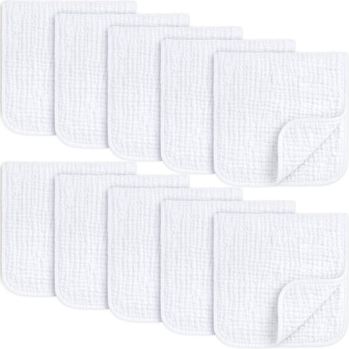 KeaBabies Organic Muslin Burp Cloths Baby Boy, Girl 10-Pack 100% Cotton Muslin