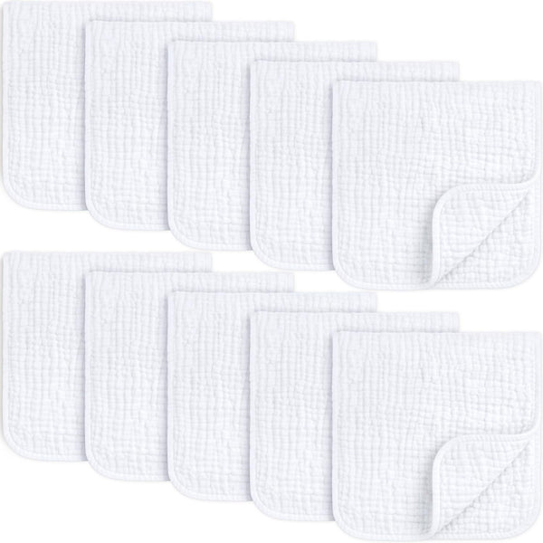 KeaBabies Organic Muslin Burp Cloths Baby Boy, Girl 10-Pack 100% Cotton Muslin