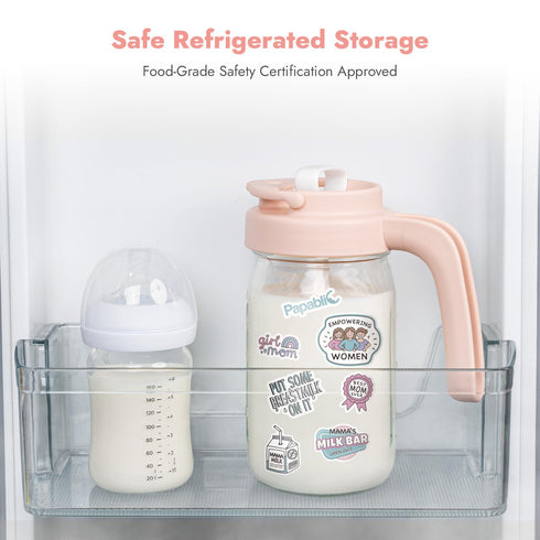 Papablic Glass Formula Pitcher, Fast Baby Breastmilk Maker with Mixing Handle Lid, Wide Mouth Mason Jar Breast Milk