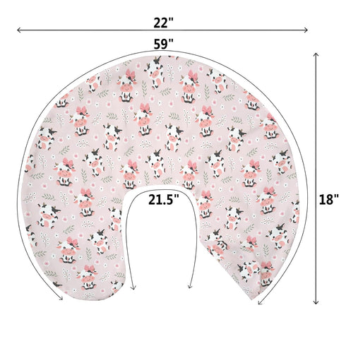 Cute Cow Pink Bows Baby Nursing Pillow Covers for Boy Girl Cartoon Cows with Flowers Leaves Nursing Pillowcase