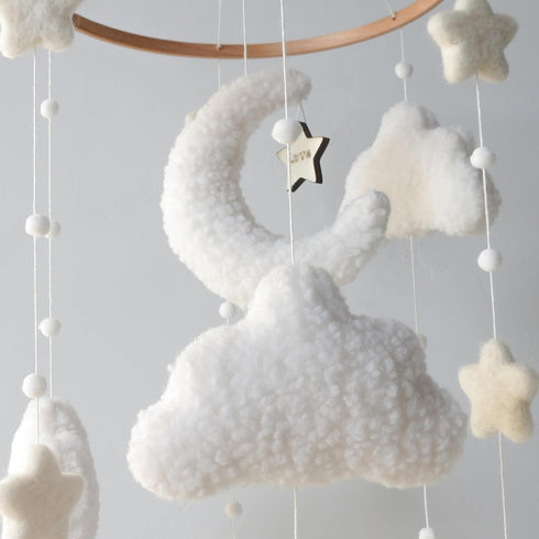 Goukurlsma Boho Cloud Moon Crib Mobile Boho Baby Mobile for Crib Neutral Clouds, Moon & Stars Design Nursery Mobile