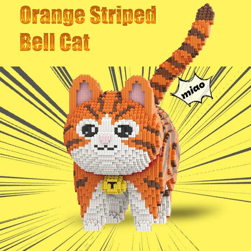 Set8000PCS HONLANCH Animal Orange Striped Bell Cat Micro Building Blocks Gift for Adult and Kid