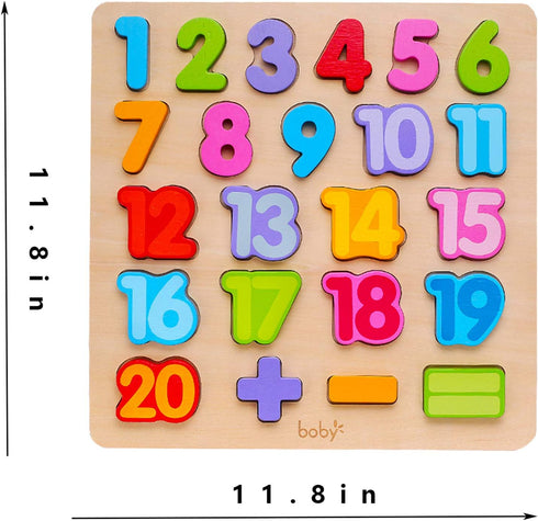 Wooden Number Puzzle Toys - ABC Letter & Number Puzzle for Toddlers 1-3 Years Old, Educational Gift