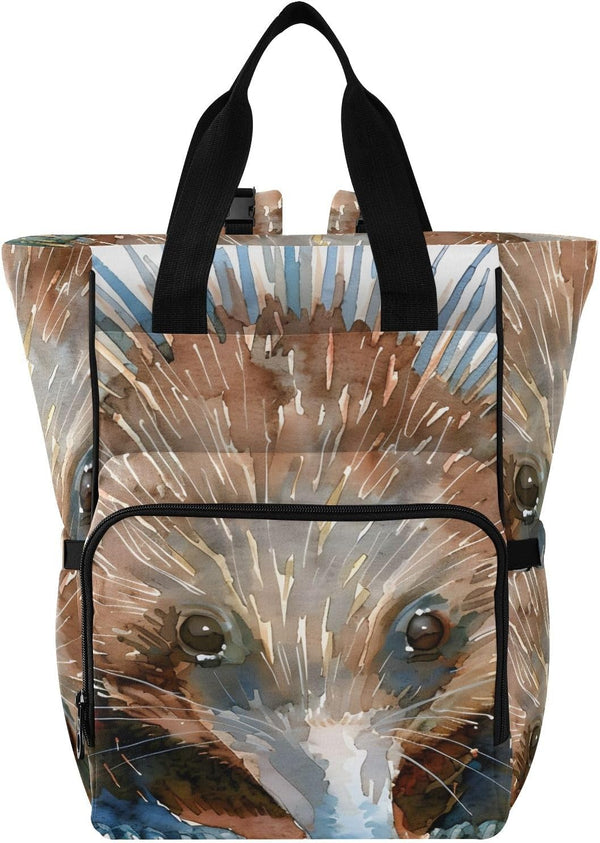SUABO Baby Diaper Bag Backpack Watercolor Echidna Face Large Bag Waterproof Travel Diaper