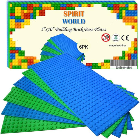 Base Plates 5 x10 Inch Variety Baseplates for Brick Block Building, Compatible with Major Brands (6-Pack)