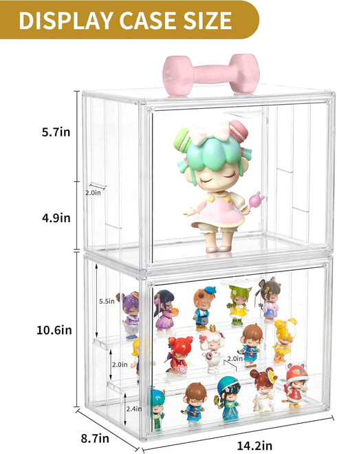 3 2Pack Acrylic Display Case for Collectibles Layer Adjustable Figure Display Cases with Magnetic Door Clear Stackable