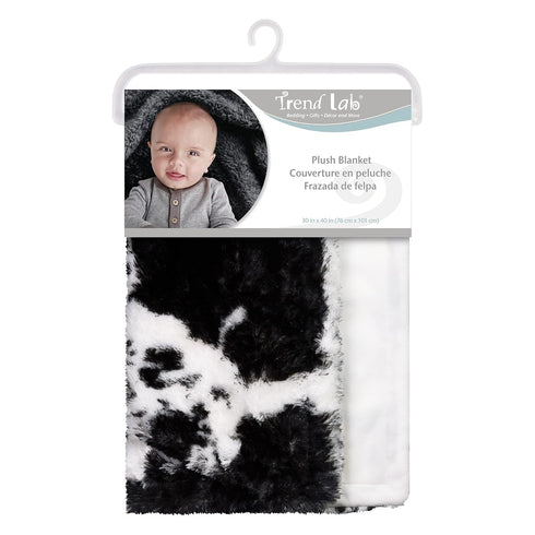 Cow Print Plush Baby Blanket-Cow Print Plush, White Back, Black, White, 30 in x 40 in by Trend Lab