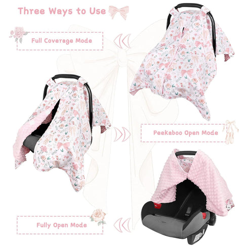 Baby Car Seat Cover, Soft Minky Warm Winter Car Seat Canopy for Infants & Toddlers, Opening with Adjustable Strap
