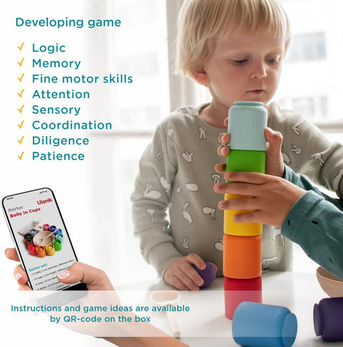Ulanik Montessori Balls in Cups - Toddler Toys for 1 Year Old, Kids Preschool Wooden Matching Games