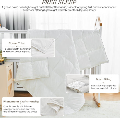 Summer 100% 33x43 Inches Toddler Goose Down Comforter Lightweight Cooling Baby Duvet Insert, Hypoallergenic Organic